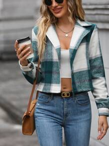 SHEIN LUNE In kẻ sọc Áo Jacket Crop - màu xanh lá - Xem 1