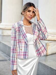 SHEIN BIZwear 格紋圖案雙排釦西裝外套 - 彩色 - 查看 4