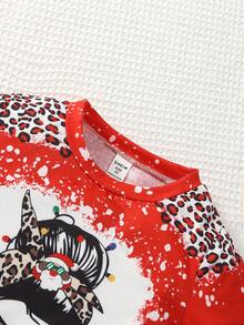 SHEIN Cô Gái Trẻ Đồ họa Hình & Chữ cái Áo thun Đối với Giáng sinh - Đỏ - Xem 4