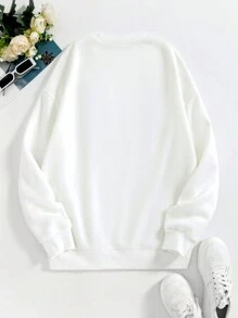 SHEIN Unity Thermal Lined Colorful Letter Flocked Sweatshirt - White - View 2