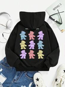 少女熊印花卫衣 - 黑色 - 查看 1