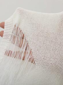 SHEIN Unity 素色破洞短款連帽針織上衣 - 白色 - 查看 7