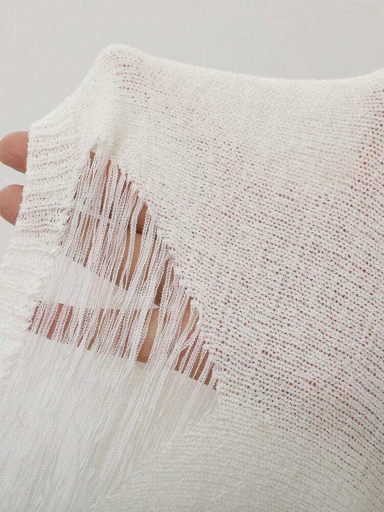 Solid Ripped Crop Hooded Knit Top