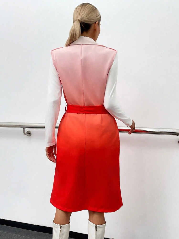 Ombre Double Breasted Vest Trench Coat