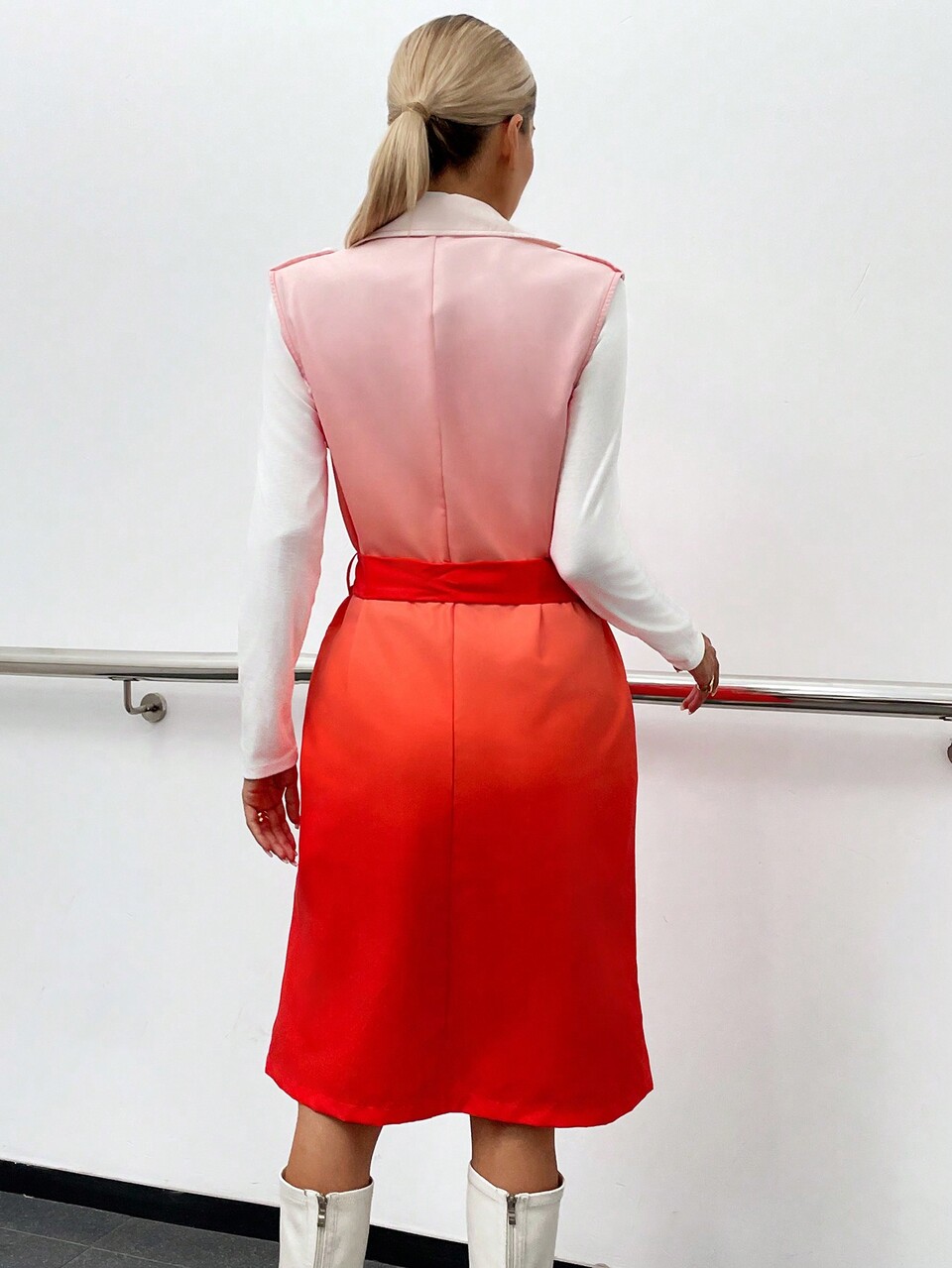 Ombre Double Breasted Vest Trench Coat