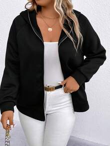 SHEIN Unity 加大码汽车字母图案插肩袖拉链卫衣 - 黑色 - 查看 5