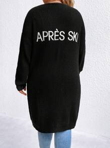 SHEIN LUNE Plus Letter Pattern Drop Shoulder Cardigan