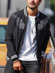 Manfinity Homme Veste De Baseball Pour Hommes À Imprimé Ailes Et Liseré Rayé