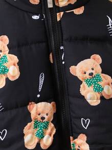 Kurtka puchowa dla dziewczynki z nadrukiem niedźwiedzia, zapinana na zamek i bez swetra - Wielokolorowe - Zobacz 4