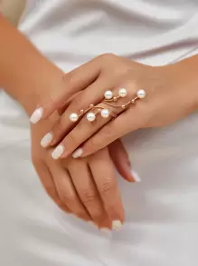 SHEIN Belle Anillo de perlas falsas - Amarillo Oro - Ver 1