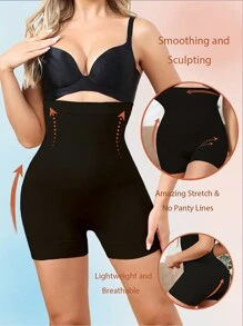 Women's Black High Waisted Smoothing Body Slimming Shapewear Shorts With Medium Stretch For Casual Comfy Wear - Black - View 1
