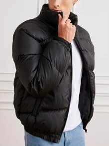 RueChic Men Slant Pockets Puffer Coat - Black - View 6