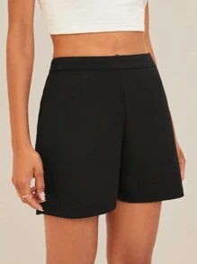 EURMUSE Solid High Waist Shorts - Black - View 3