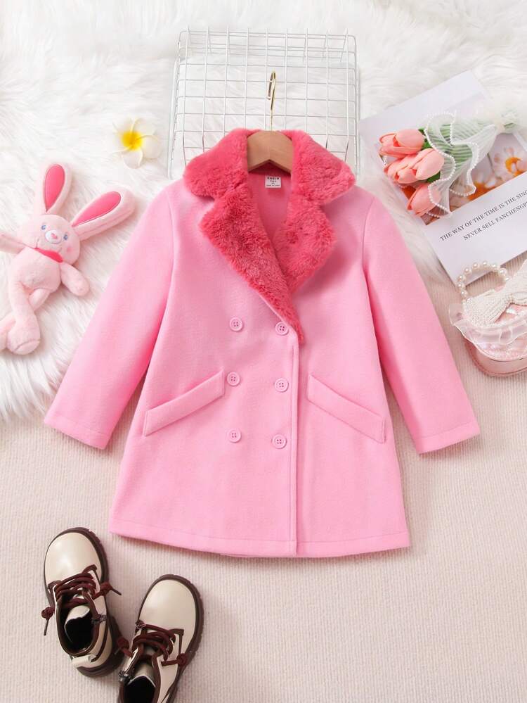 Young Girl Lapel Neck Double Breasted Overcoat
