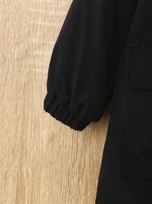 SHEIN Young Boy Dual Pocket Patched Detail Zipper Hooded Coat Without Sweater - Black - View 5