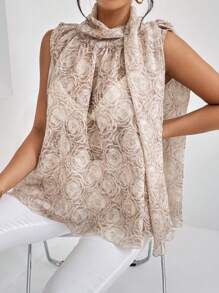 SHEIN Privé Hoa Dệt hoa Áo cổ bò Áo sơ mi - Màu Khaki - Xem 6