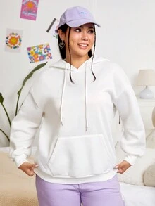 SHEIN EZwear Plus Size Slogan Graphic Drop Shoulder Sweatshirt - White - View 5