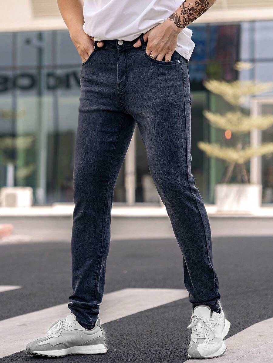 Manfinity Homme Hombres Jeans con bolsillo oblicuo - Negro - Ver 1