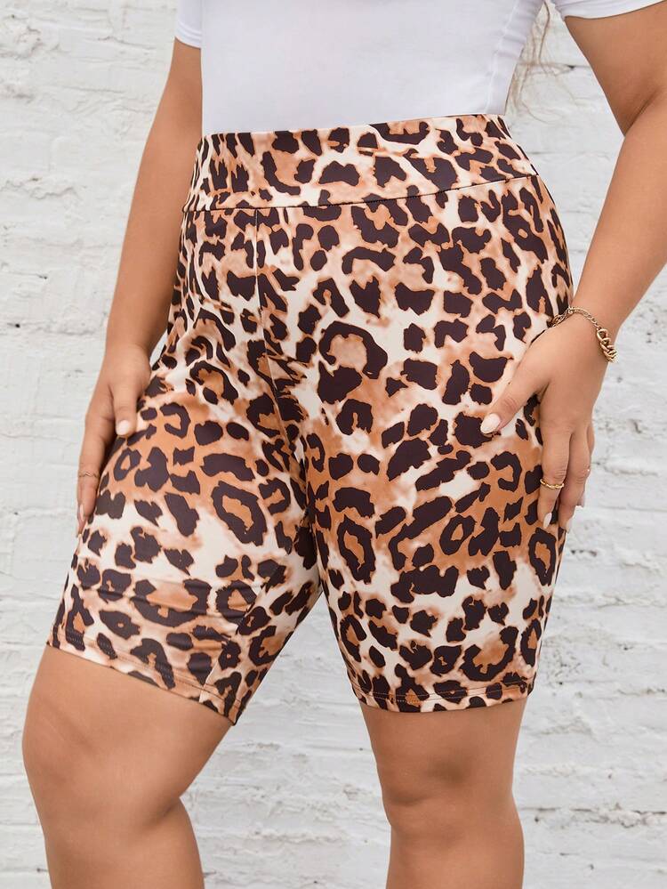 SHEIN LUNE Plus Leopard Print Biker Shorts | SHEIN USA