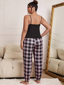 Plus Plaid Print Tie Waist PJ Set / Pajama Set Lounge Wear Womenloungewear Women - Multicolor - View 2