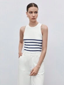 BizChic Striped Print Tank Top - Blue - View 8