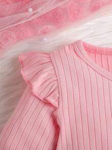 Chicas Bebé 2 piezas Camiseta con estampado floral ribete con fruncido tejida de canalé - Multicolor - Ver 4