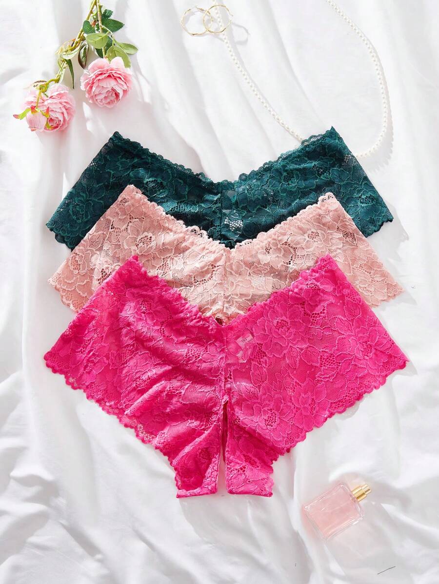 Classic Sexy Plus 3pack Floral Lace Bow Front Panty SHEIN USA