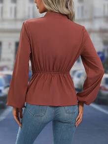 SHEIN Clasi Twist Front Lantern Sleeve Blouse - Pink - View 2