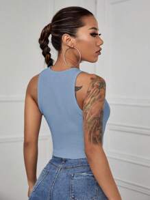 Muchica Rib-knit Crop Tank Top - Baby Blue - View 2