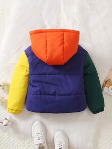 Young Boy Colorblock Hooded Padded Coat - Multicolor - View 2