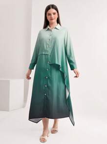Mulvari 大碼漸層前紐扣襯衫洋裝 - 綠色 - 查看 5