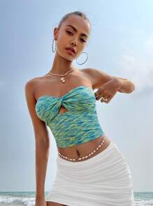 SHEIN ICON Áo nữ Cắt ra xoắn lại màu trơn Giải trí - Nhiều màu - Xem 4