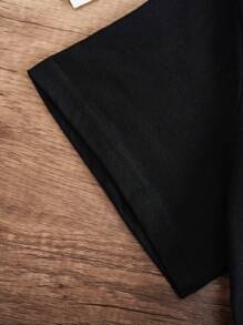 SHEIN EZwear 標語圖案T恤 - 黑色 - 查看 3