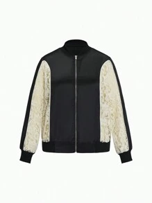 SHEIN LUNE Taglie Forti Giacca bomber pizzo a contrasto con zip
