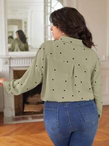 SHEIN Frenchy Plus Heart Print Button Front Shirt - Green - View 2