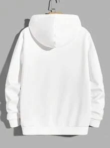 EURMUSE Men Slogan Graphic Drawstring Hoodie - White - View 2