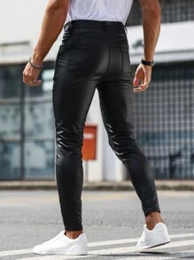 Manfinity LEGND Men Solid Skinny Jeans Slim Fit Long Washed Dark Wash Jean Cargo Plain Black Going Out Fashion Friends Going Out Hang Out Commute Party Street - Black - View 2