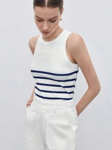 BizChic Striped Print Tank Top - Blue - View 1