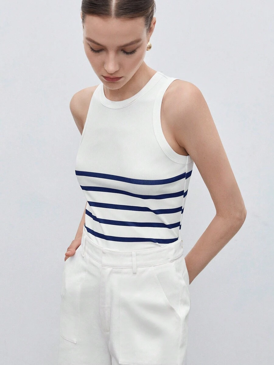 BizChic Striped Print Tank Top - Blue - View 1