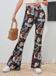 Soleia Tropical Print Flare Leg Pants - Multicolor - View 3