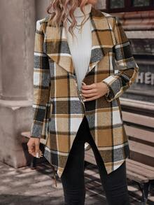 SHEIN Clasi 格紋印花大翻領腰帶花呢外套 - 彩色 - 查看 6