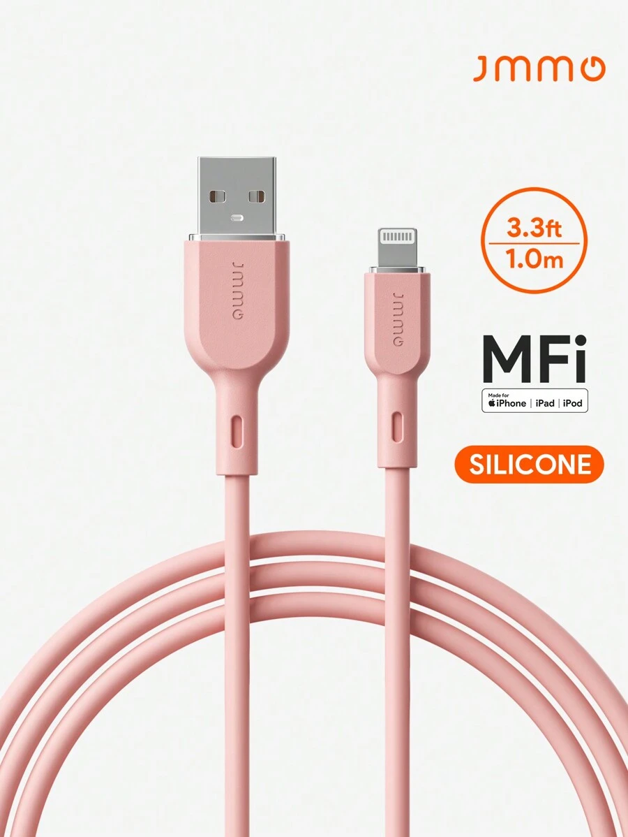 JMMO 1條矽膠 USB-A 轉 Lightning 傳輸線，USB 轉 Lightning 充電線 3.3FT/1M [MFi 認證] - 粉色 - 查看 1