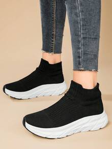 Fashionable Socks Shoes, Solid Color, Soft Sole, Unisex (for Casual Sports Wear) - Black and White - View 6