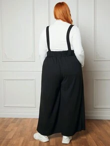 SHEIN CURVE+ Plus Button Front Belted Overall Jumpsuit Without Tee - Black - View 2