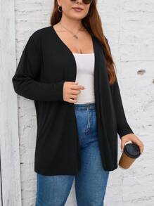 SHEIN LUNE Plus Solid Open Front Coat,Fall Women Clothes Winter Autumn - Black - View 1