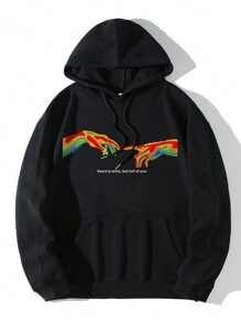 Nam Plus Khẩu hiệu & Hình ảnh Túi kangaroo Dây rút Áo hoodie ấm áp - màu đen - Xem 1