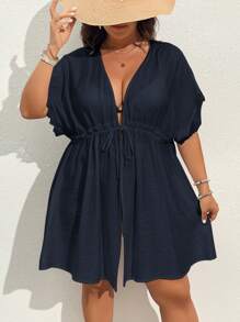 SHEIN VCAY 大码抽绳腰部蝙蝠袖和服夏季