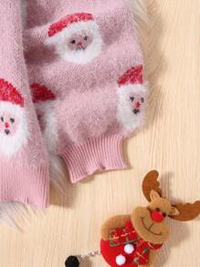 SHEIN Tween Girl Christmas Santa Claus Pattern Drop Shoulder Sweater,In Fall/Winter - Multicolor - View 3