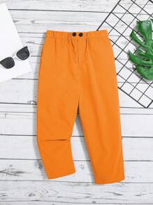 SHEIN 男小童素色斜口袋直筒褲 - 綠色 - 查看 2