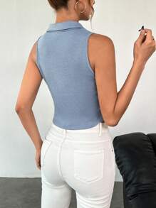 SHEIN Essnce Polo Neck Crop Tank Top - Blue - View 2